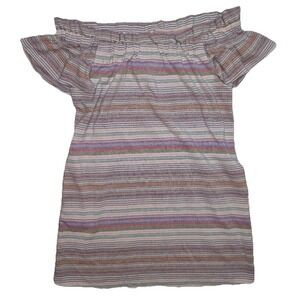 Anthro Corey Lynn Calter  Dress M Pink Multi Striped Woven Off‎ Shoulder Bayside